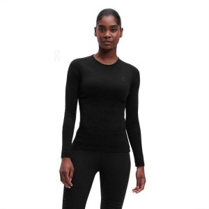 Black On Cloud Merino Long-T Women's T Shirts | On_IN8397