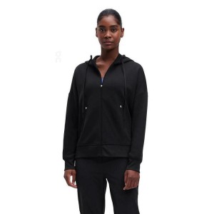 Black On Cloud Zipped Women's Hoodie | On_IN9069