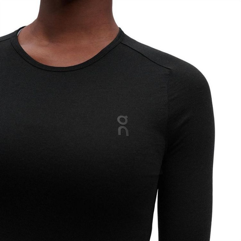 Black On Cloud Merino Long-T Women's T Shirts | On_IN8397