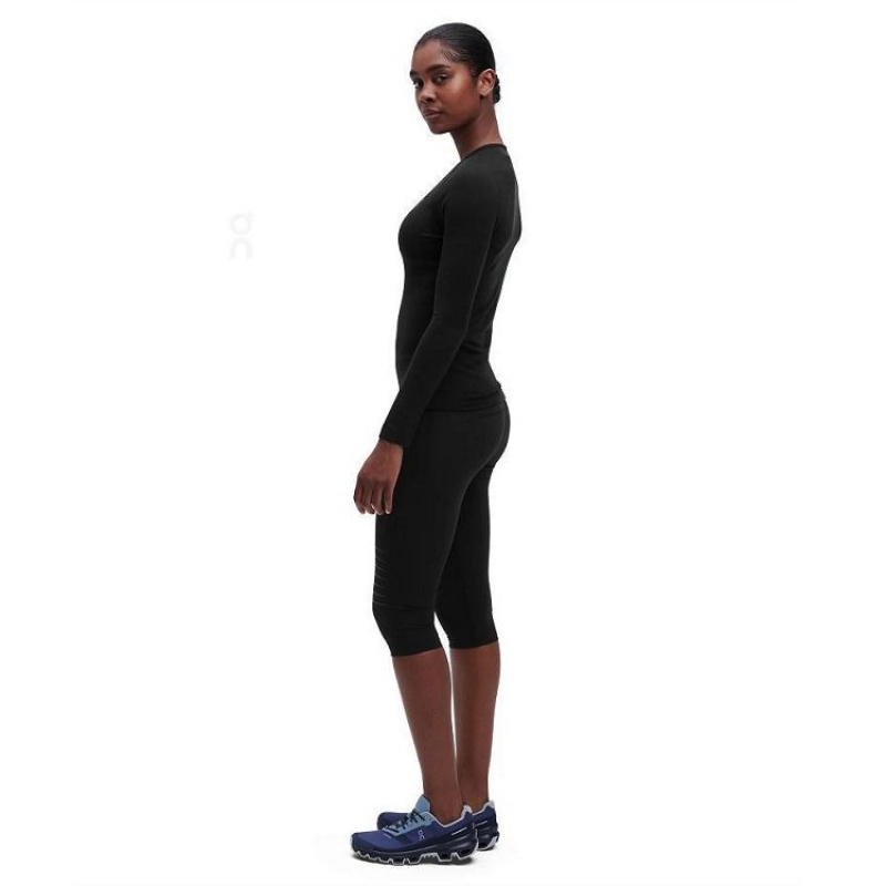 Black On Cloud Merino Long-T Women's T Shirts | On_IN8397