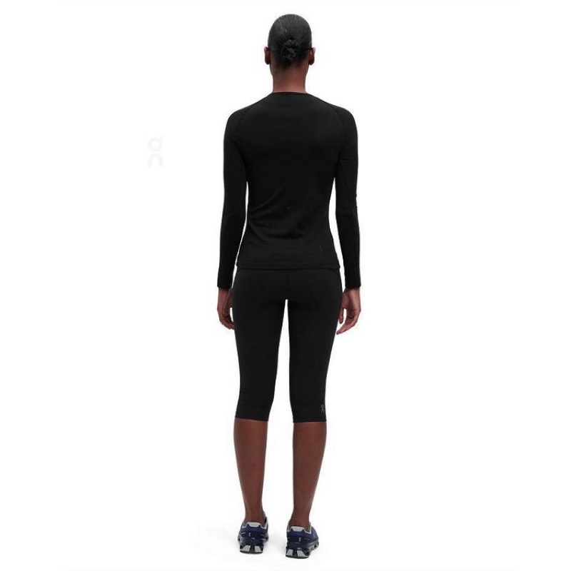 Black On Cloud Merino Long-T Women's T Shirts | On_IN8397