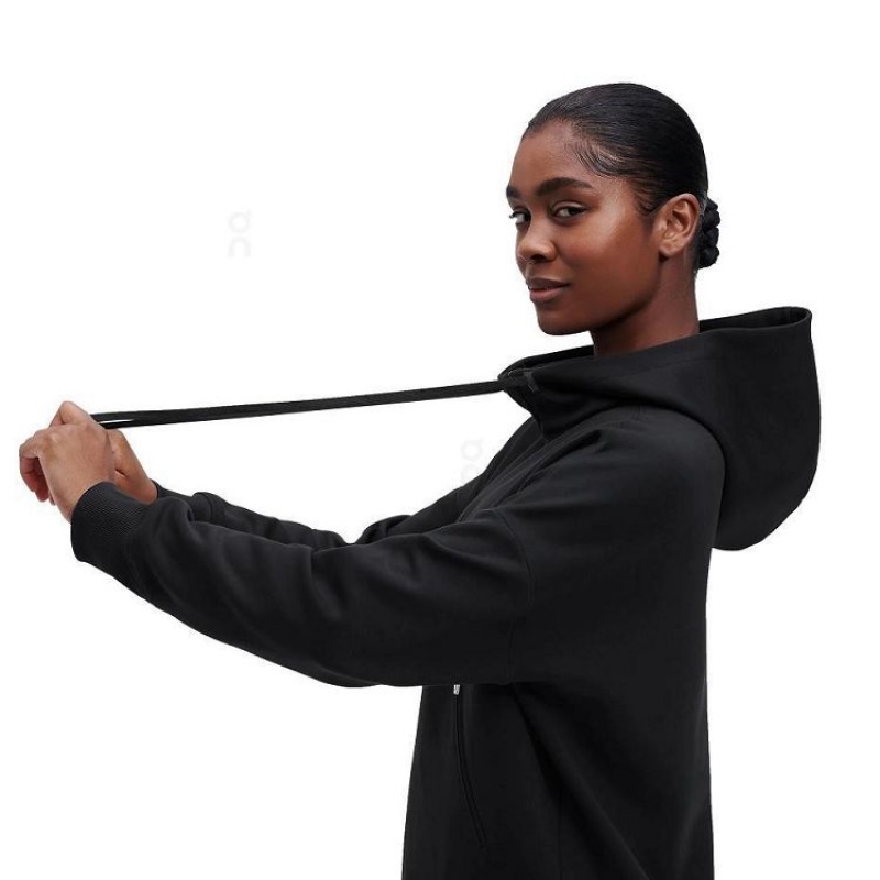 Black On Cloud Zipped Women's Hoodie | On_IN9069