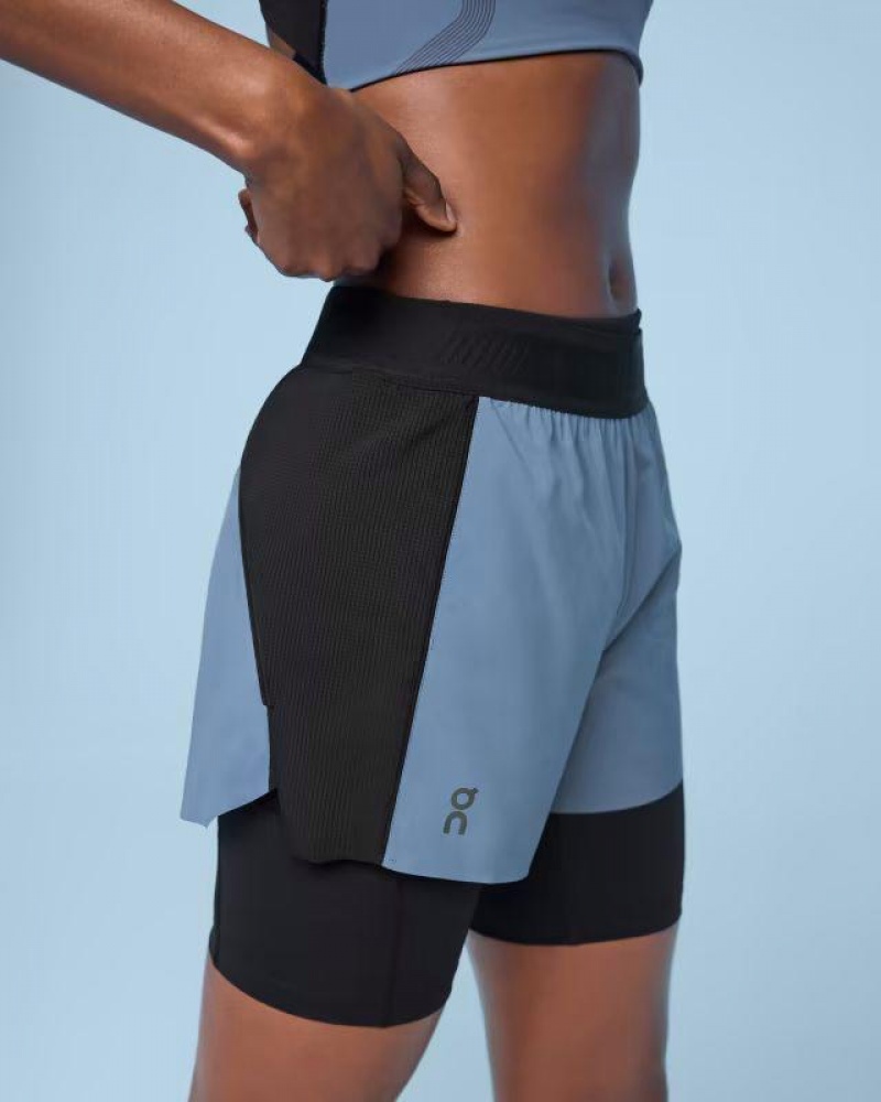 Blue / Black On Cloud Active Women's Shorts | On_IN9103