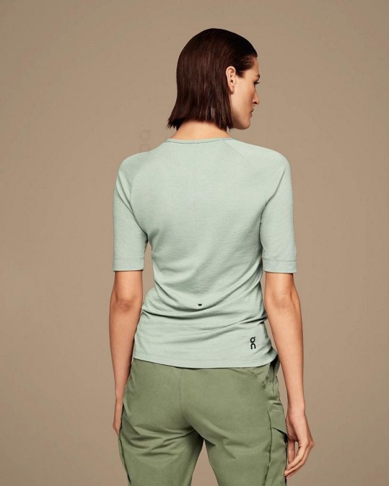 Green On Cloud Merino-T Women's T Shirts | On_IN8726