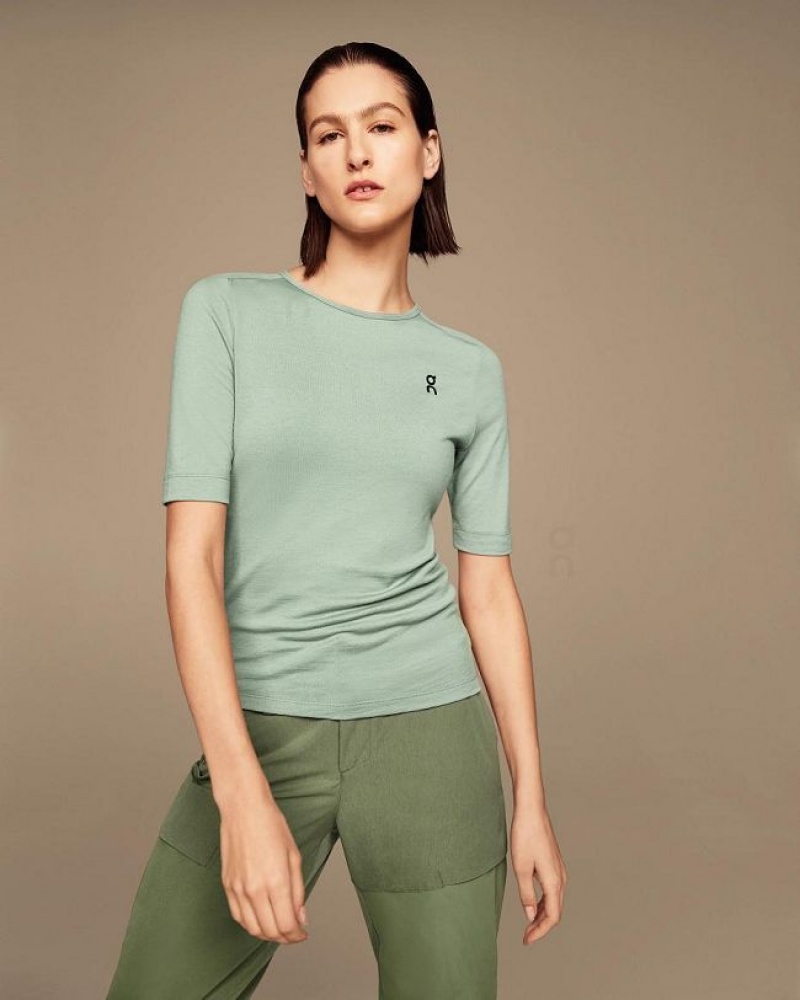 Green On Cloud Merino-T Women's T Shirts | On_IN8726