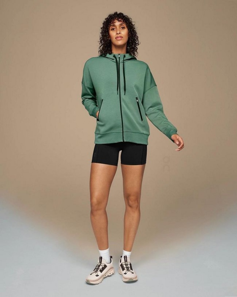 Green On Cloud Zipped Women's Hoodie | On_IN8678