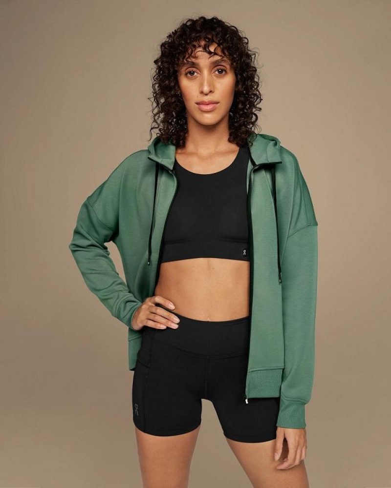 Green On Cloud Zipped Women's Hoodie | On_IN8678