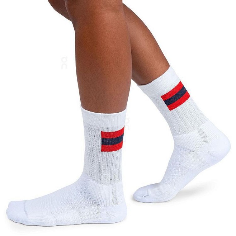White / Red On Cloud Tennis Men's Socks | On_IN8552