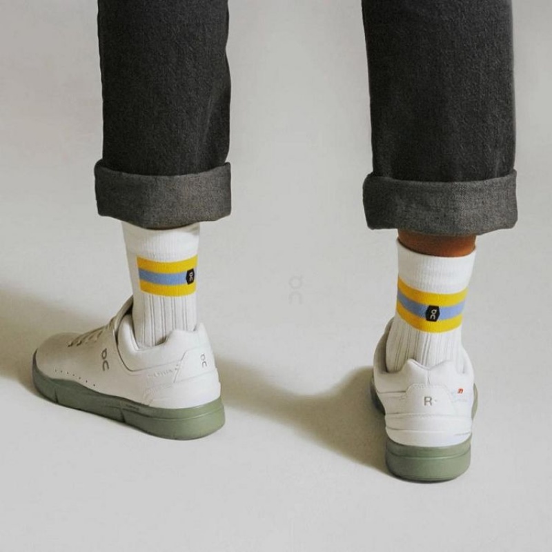 White / Yellow On Cloud Tennis Men\'s Socks | On_IN9024