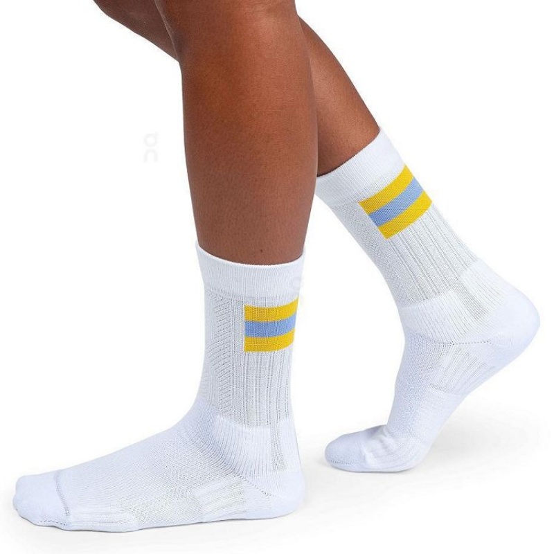 White / Yellow On Cloud Tennis Women's Socks | On_IN9136